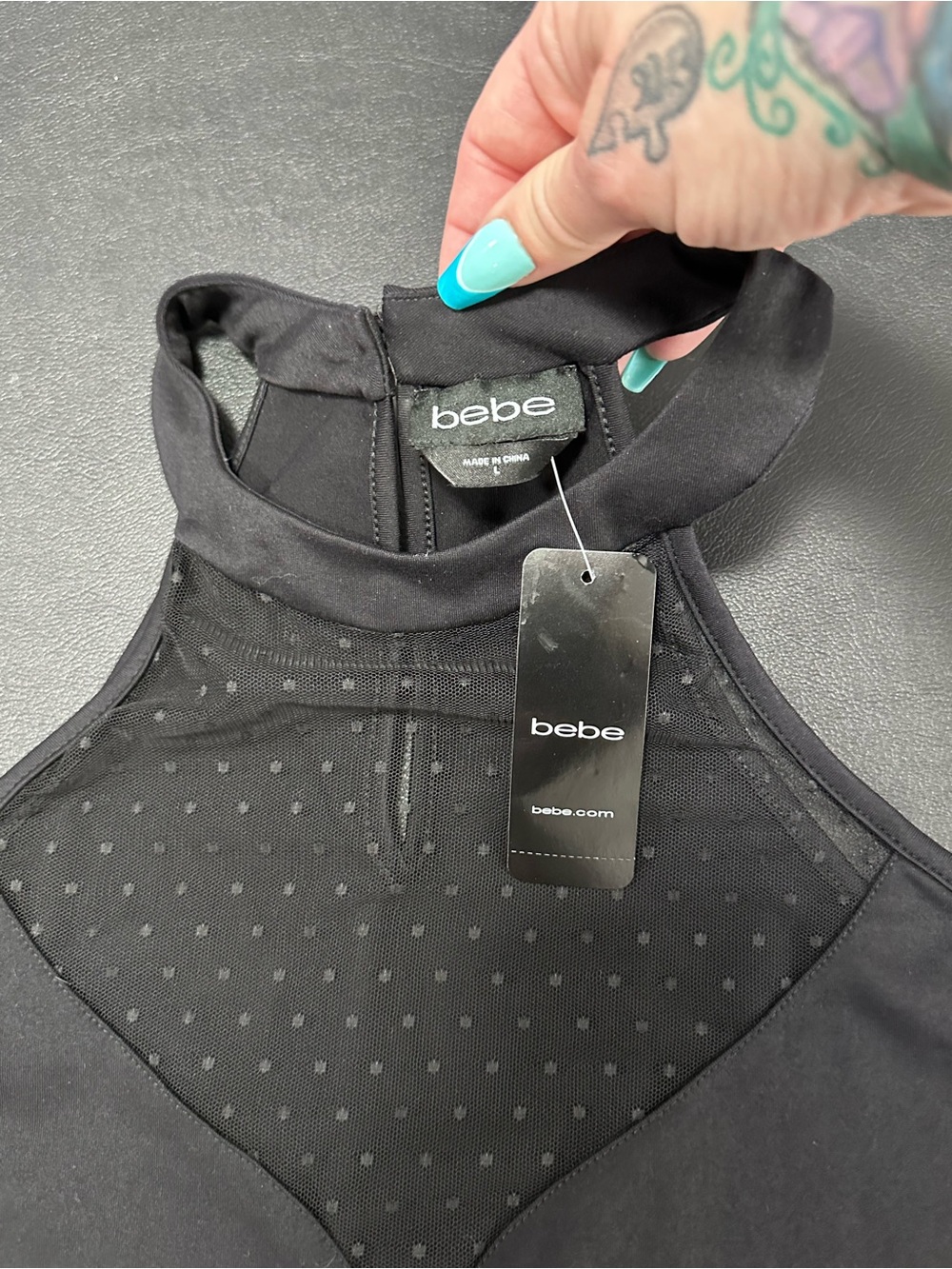 🔥 Bebe Swiss Dot Mesh Halter Bodysuit L ✨ - Picture 2 of 8